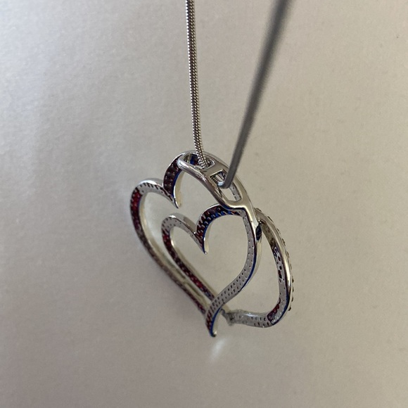 NWOT - Swarovski Crystal Double Floating Heart Silver Tone Necklace* - Picture 8 of 9